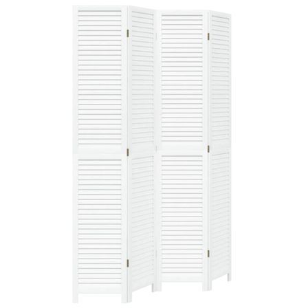 Cloison de séparation 4 panneaux blanc bois de paulownia massif