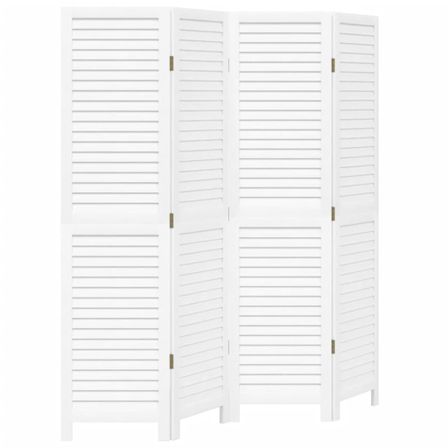 Cloison de séparation 4 panneaux blanc bois de paulownia massif