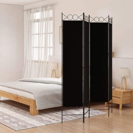 Cloison de séparation 4 panneaux Noir 160x200 cm Tissu