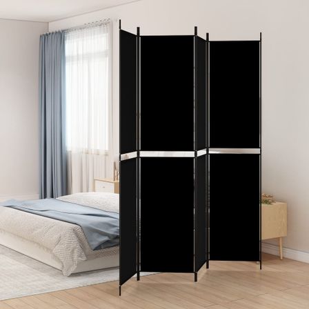 Cloison de séparation 4 panneaux Noir 200x220 cm Tissu