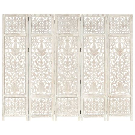 Cloison de séparation 5 panneaux Blanc 200x165 cm Bois manguier 2
