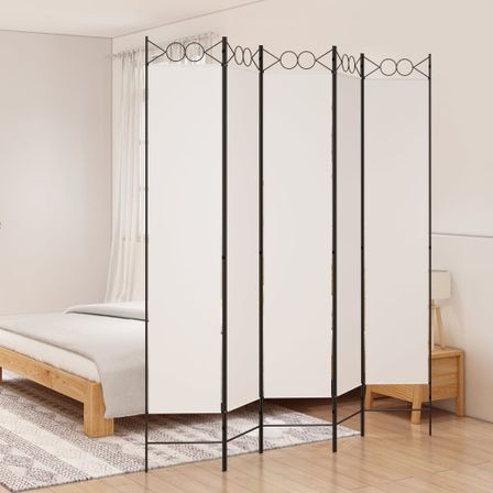 Cloison de séparation 5 panneaux Blanc 200x220 cm Tissu