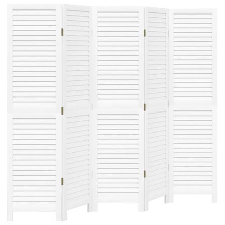 Cloison de séparation 5 panneaux blanc bois de paulownia massif