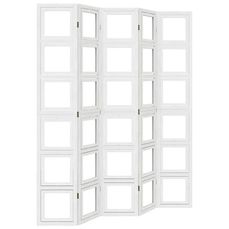 Cloison de séparation 5 panneaux blanc bois de paulownia massif