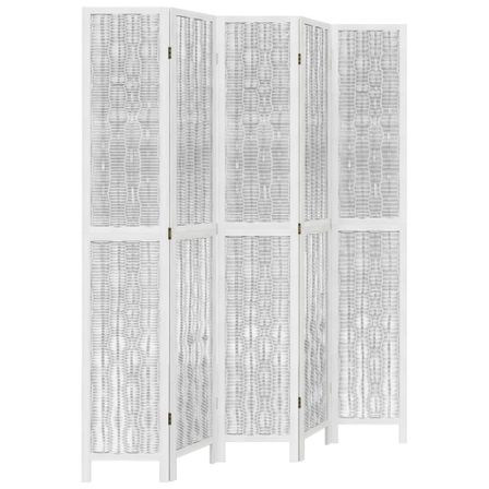 Cloison de séparation 5 panneaux blanc bois de paulownia massif