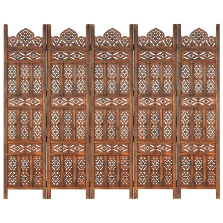 Cloison de séparation 5 panneaux Marron 200x165cm Bois manguier 2