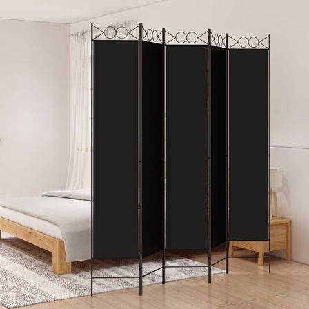 Cloison de séparation 5 panneaux Noir 200x220 cm Tissu