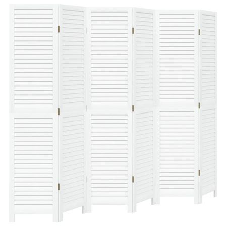 Cloison de séparation 6 panneaux blanc bois de paulownia massif