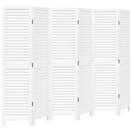 Cloison de séparation 6 panneaux blanc bois de paulownia massif