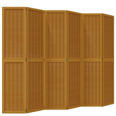 Cloison de séparation 6 panneaux marron bois paulownia massif