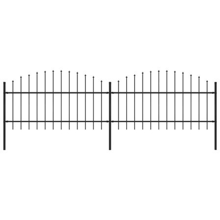 Clôture de jardin à dessus en lance Acier (1-1,25)x3,4 m Noir