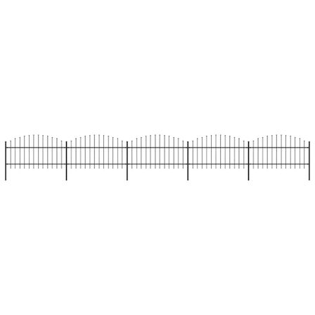 Clôture de jardin à dessus en lance Acier (1-1,25)x8,5 m Noir