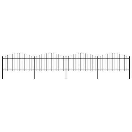 Clôture de jardin à dessus en lance Acier (1,25-1,5)x6,8 m Noir