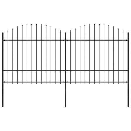 Clôture de jardin à dessus en lance Acier (1,5-1,75)x3,4 m Noir
