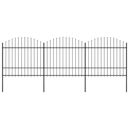 Clôture de jardin à dessus en lance Acier (1,5-1,75)x5,1 m Noir