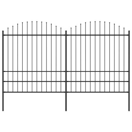 Clôture de jardin à dessus en lance Acier (1,75-2)x3,4 m Noir
