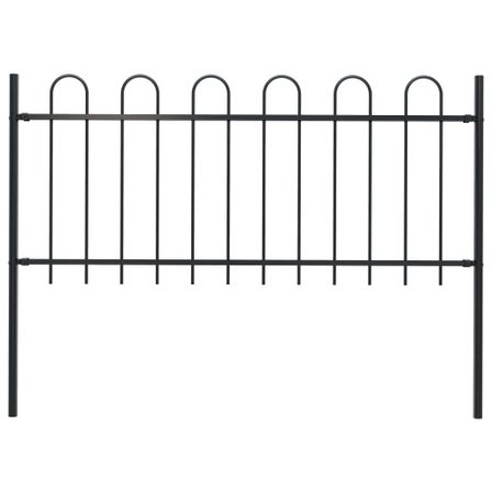 Clôture de jardin avec dessus en cerceau Acier 1,7 m Noir