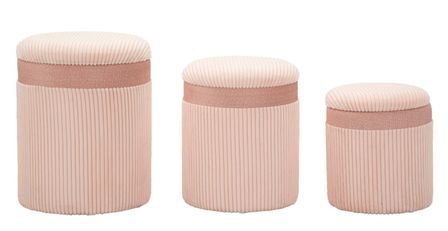 Coffre à rideaux bouffants rose, lot de 3 pièces, dimensions : ø 40,5 x 49,5 cm, 35 x 42 cm, 31 x 38 cm