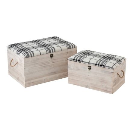 Coffre de rangement bois massif clair et tissu Bialli - Lot de 2