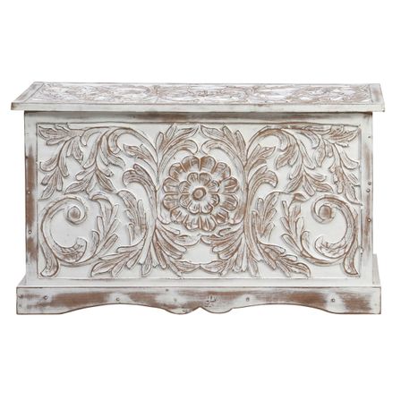 Coffre de rangement bois massif patiné blanc Toural