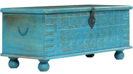 Coffre de rangement manguier massif bleu turquoise Pinkie