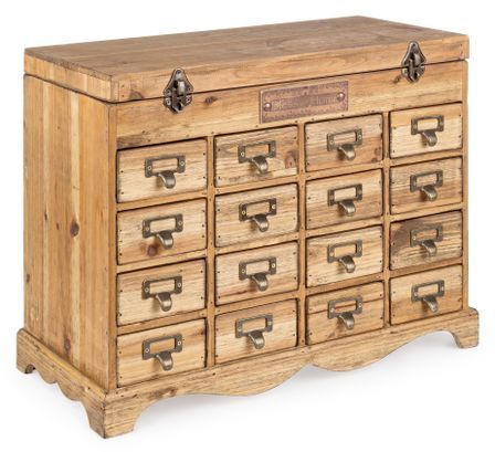 Coffre en bois de pin 16 tiroirs bois clair Alane - Lot de 2