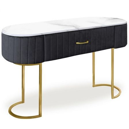 Coiffeuse 1 tiroir velours noir et pieds métal doré Lazuli