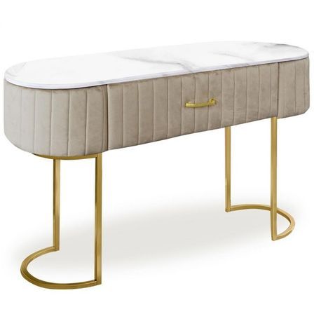 Coiffeuse 1 tiroir velours taupe et pieds métal doré Lazuli