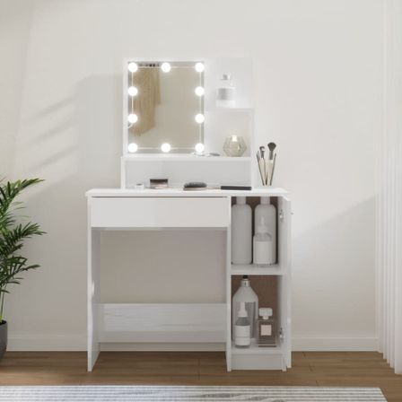 Coiffeuse avec LED blanc brillant 86,5x35x136 cm