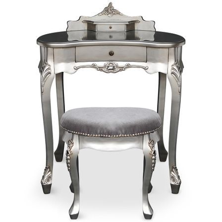 Coiffeuse avec tabouret baroque Pretty Argent