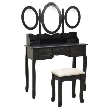 Coiffeuse avec tabouret et miroir pliable en 3 Noir