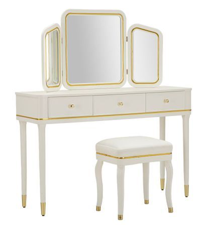 Coiffeuse Camille blanche avec miroir et tabouret design