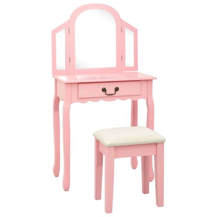 Coiffeuse et tabouret Rose 65x36x128 cm Bois de paulownia MDF 2