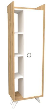 Colonne de salle de bain 1 porte 3 etagères bois blanc et naturel Vima 50 cm