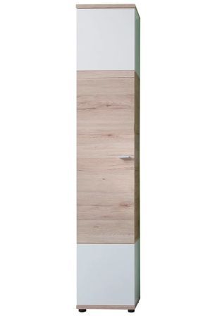 Colonne salle de bain 1 porte mélaminé blanc et chêne clair Masie