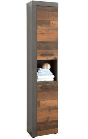 Colonne salle de bain 2 portes mélaminé anthracite et noyer Cali