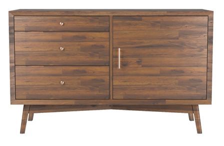 Commode 1 porte 3 tiroirs bois massif de pin foncé Farine 130 cm