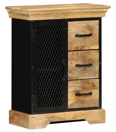 Commode 1 porte 3 tiroirs manguier massif clair et métal noir Illico