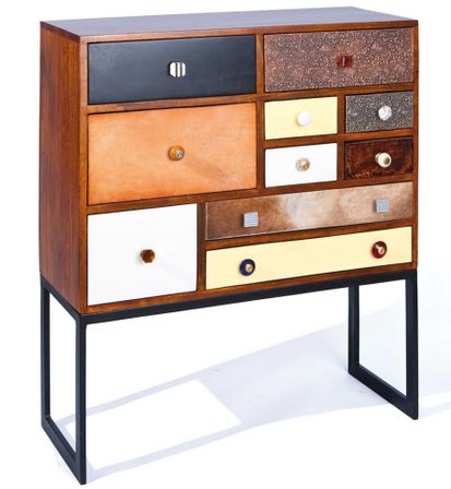 Commode 10 tiroirs manguier massif foncé et pieds métal Zigy