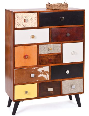 Commode 13 tiroirs bois massif foncé et multicolore Lanita