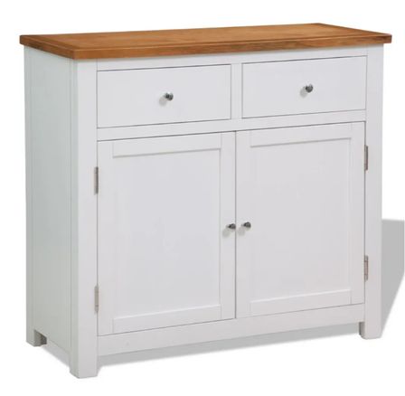 Commode 2 portes 2 tiroirs acacia massif blanc et chêne clair Félicie