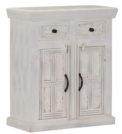 Commode 2 portes 2 tiroirs manguier massif blanc Vek