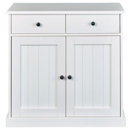 Commode 2 portes 2 tiroirs pin massif vernis blanc Campanou