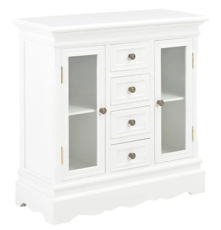 Commode 2 portes 4 tiroirs pin massif blanc Frenchy