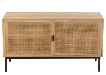 Commode 2 portes KLAKO – Bois naturel & cannage