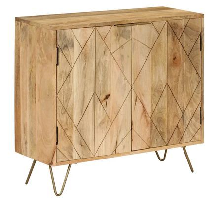 Commode 2 portes manguier massif clair et pieds métal doré Soprana