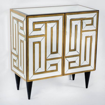 Commode 2 portes miroir et bois peint doré Grecy