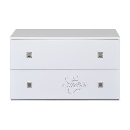 Commode 2 tiroirs laquée Blanc Strass