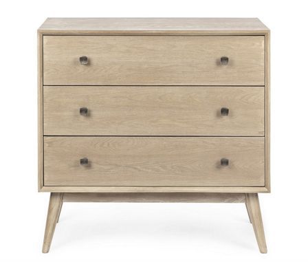 Commode 3 tiroirs ALANNIS 80 cm – Bois massif naturel & poignées acier