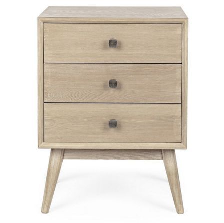 Meuble de rangement 3 tiroirs ALANNIS – bois massif naturel & poignées acier